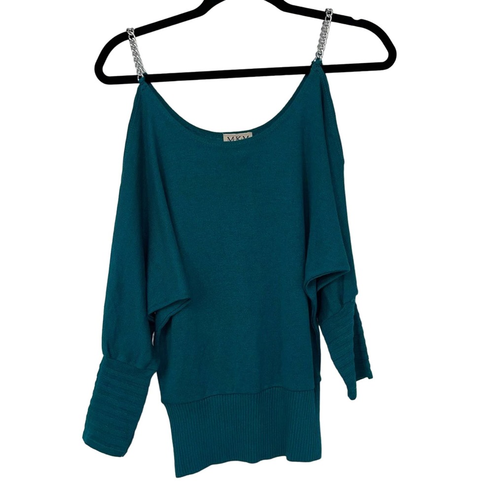 MKM TEAL 3/4 SLEEVE COLD SHOULDER TOP